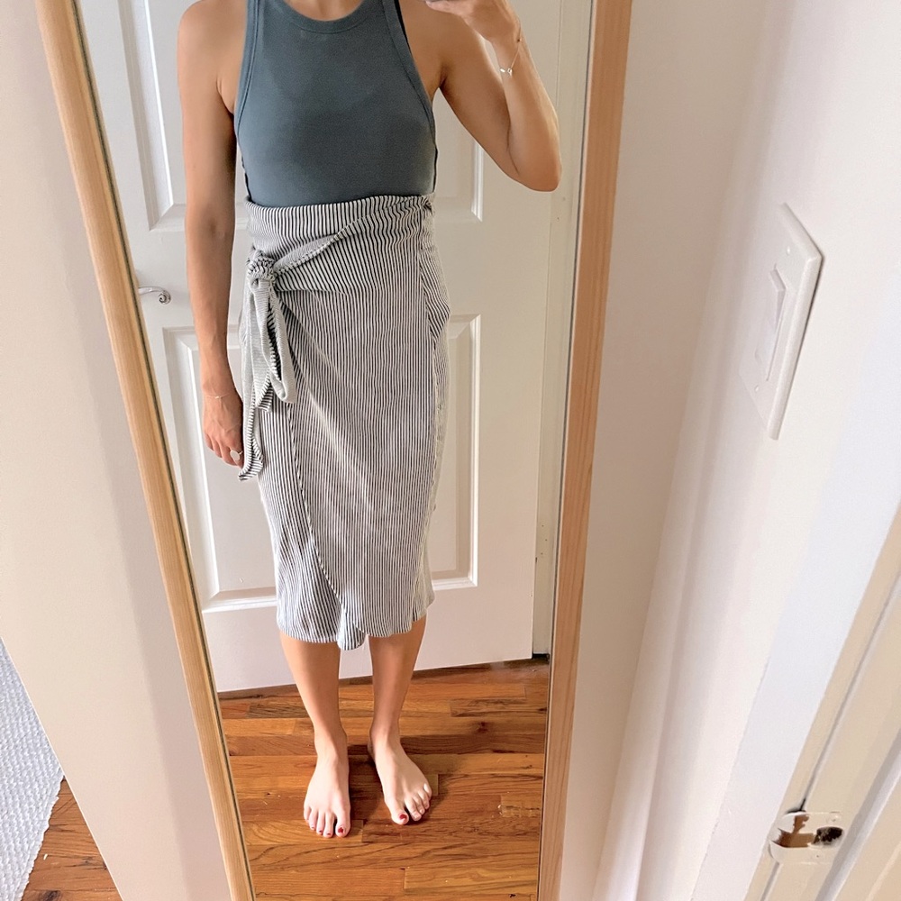 Mara Hoffman grey striped midi knit skirt